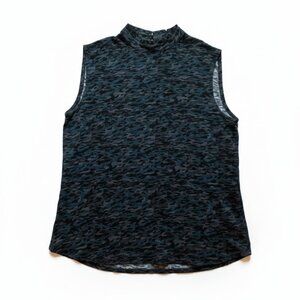 b.young - Sleeveless Mock Neck Top  Teal Blue Camouflage - Size 38